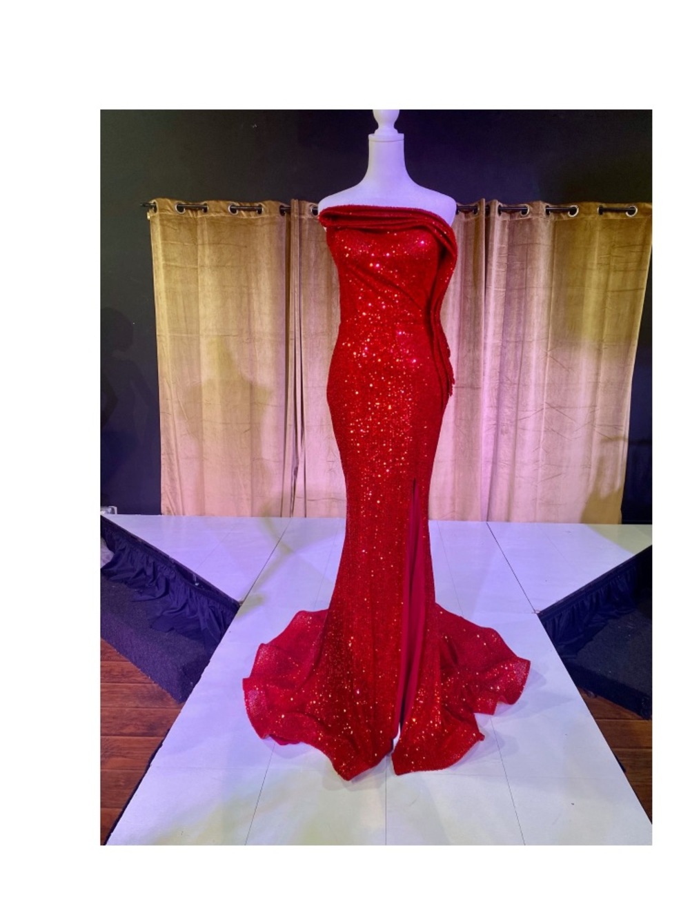 Nicole Bakti Red Sequin Strapless Mermaid Gown